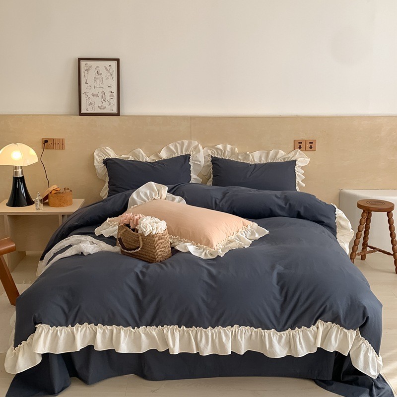 Custom color 100% cotton bedspread quilt cover queen size pillow case bedding set