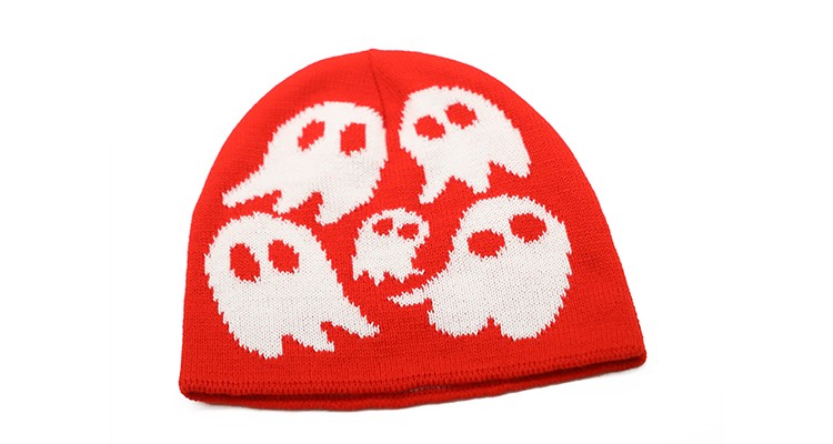 Custom jacquard skully beanie hat streetwear Halloween pumpkin ghost festival knitted hat acrylic beanie no cuff christmas hats