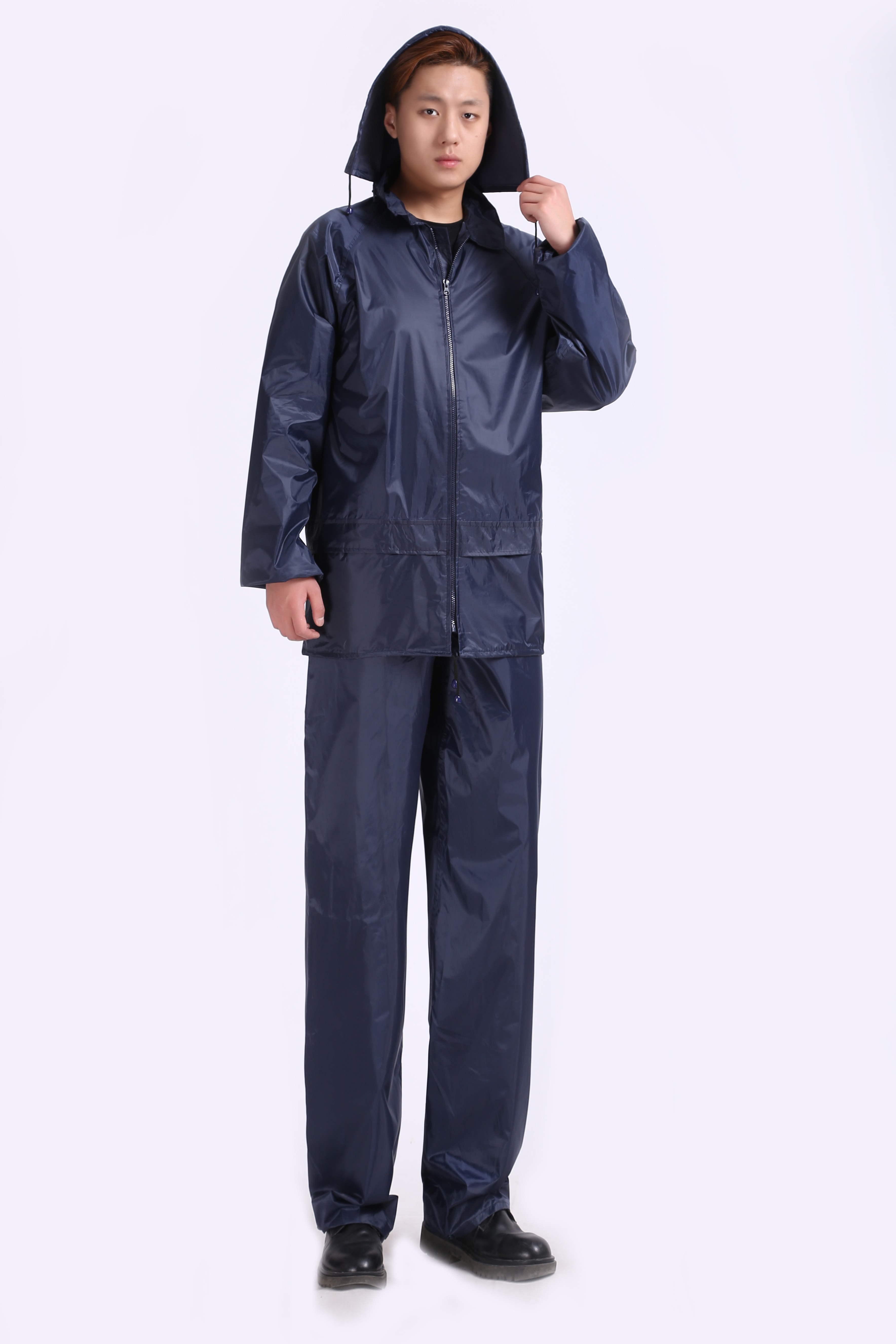 China top quality amazon PVC rain coat with hooded breathable rain suit with reflective tape strong rain wear 170T 180T