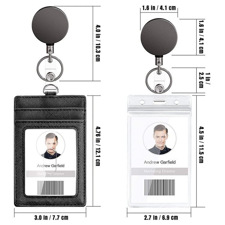 retractable badge reel leather id card holder Vertical PVC waterproof card holder