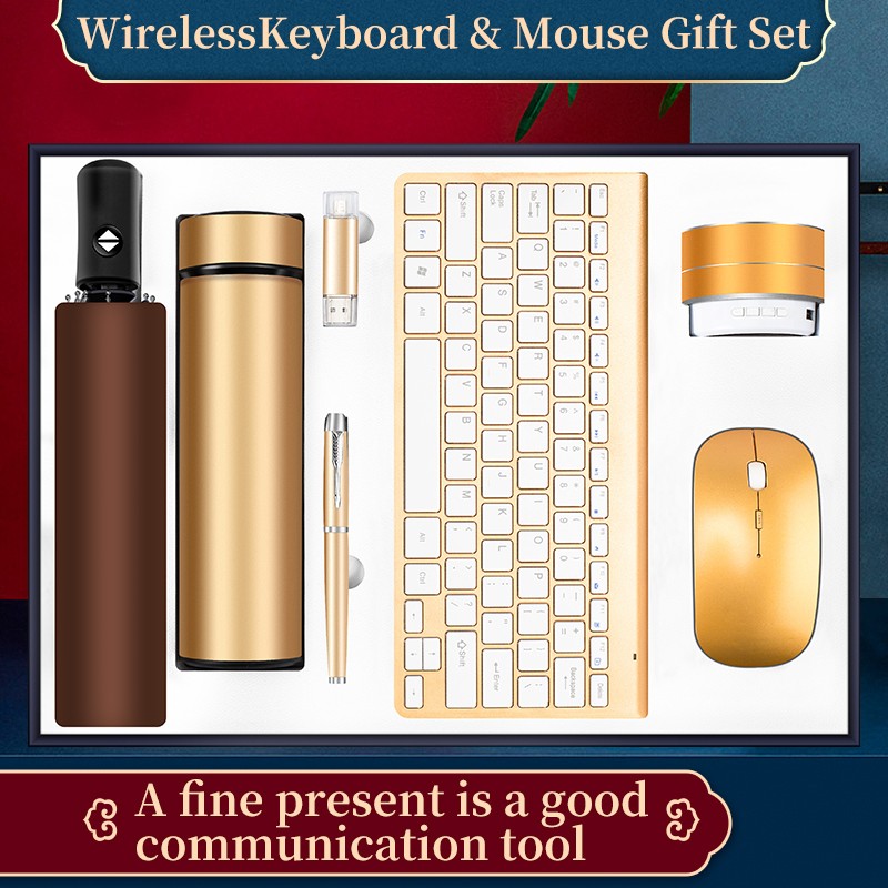 Unique VIP products to best sell Keyboard Kit Wireless Mouse USB Pen Vacuum Flask Thermoses Umbrella Gift Set for men and women