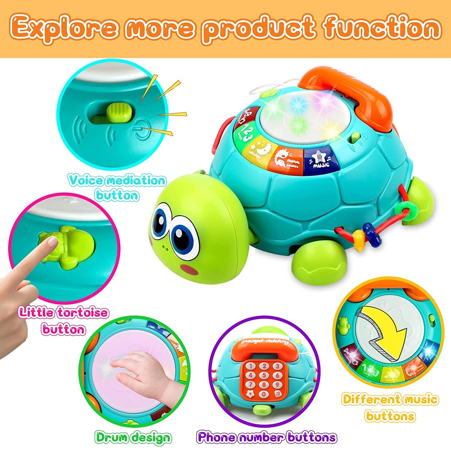 6 Function Musical Turtle Toddler Baby Crawling Toy Early Educational Toys
