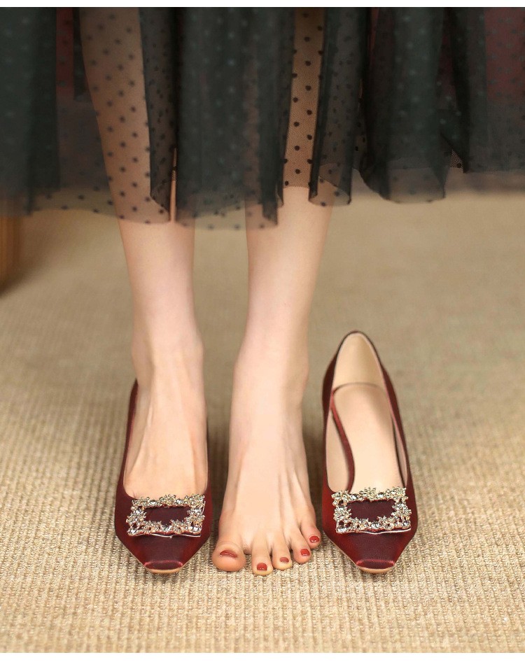 2023 New Wholesale Thick Heels Elegant Temperament Single Shoe Pointed Women's High Heels