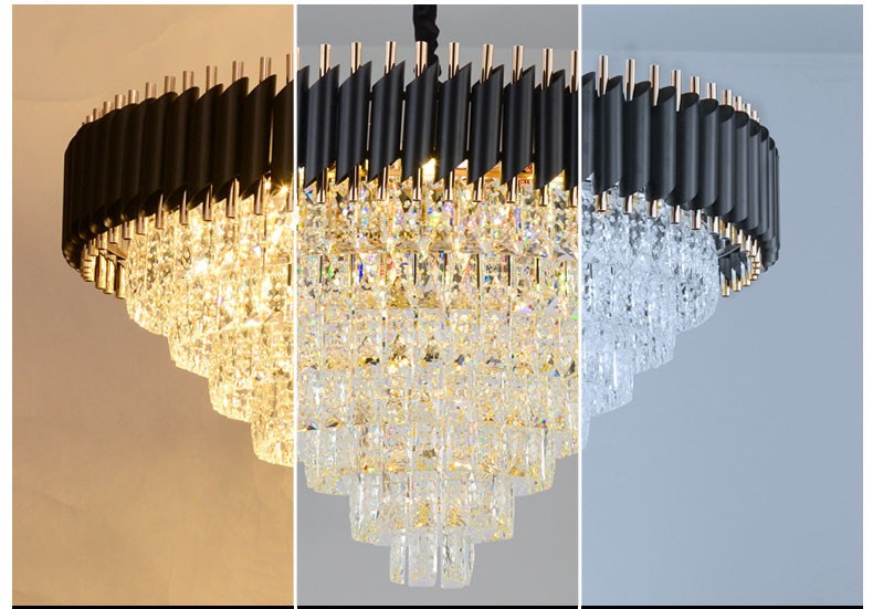 2021 round indoor luxury pendant light black gold LED hanging lights home nordic modern k9 crystal chandelier