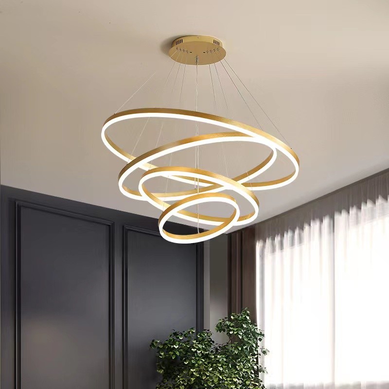 Simple Hanging Decorative Ceiling Pendant Lights Circle Rings Acrylic Gold Luxury Modern Led minimalist Chandelier