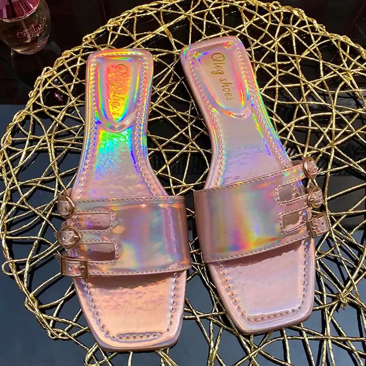 Women Flat Shoes, Summer Casual Sandals for Women Elegant Dressy Shoes , 2023 New Fashion Ladies PU Slippers