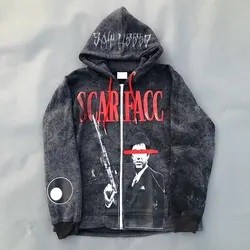 Custom Rhinestone Print Logo Vintage Blank Hip Hop Pullover Wholesale 100% Cotton Oversized Acid Wash Hoodie