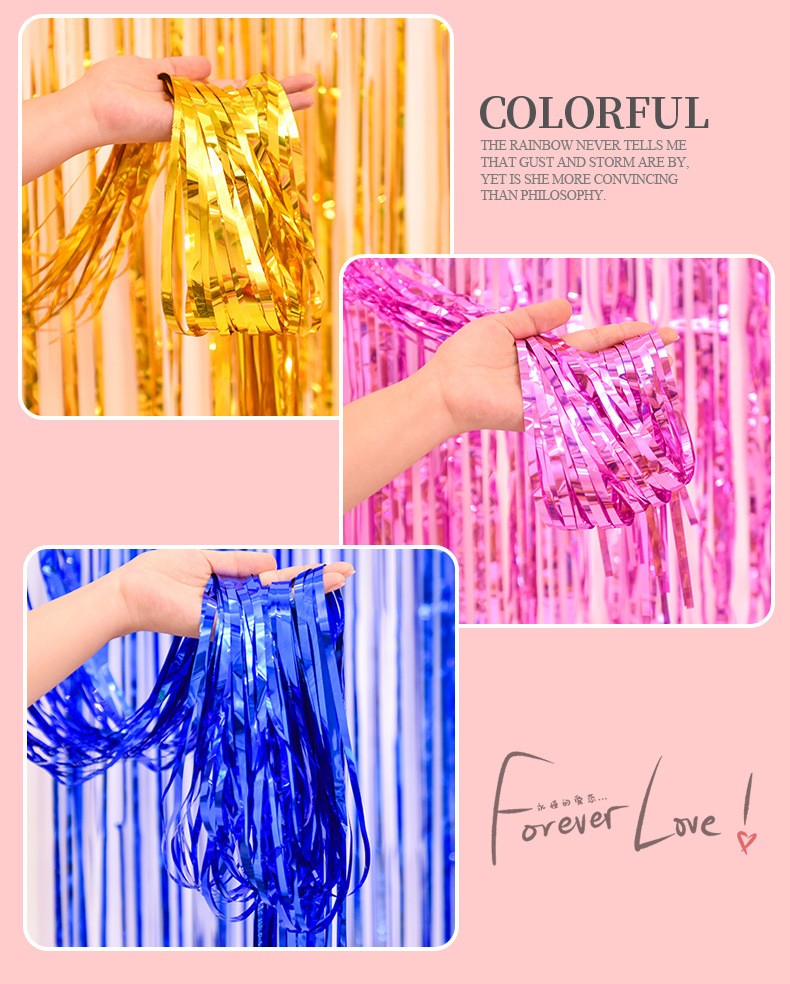 1M*2M Christmas decoration tassel door Wedding Party Backdrop Decoration Foil Curtains rain silk curtain Colorful rain silk door