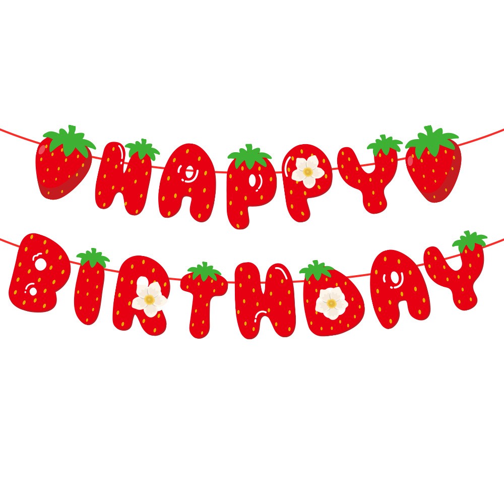 Palmy Strawberry Fruit Summer Holiday Theme Paper Banner Baby Shower Happy Birthday Cake Topper Party Decoration Home Wall Decor