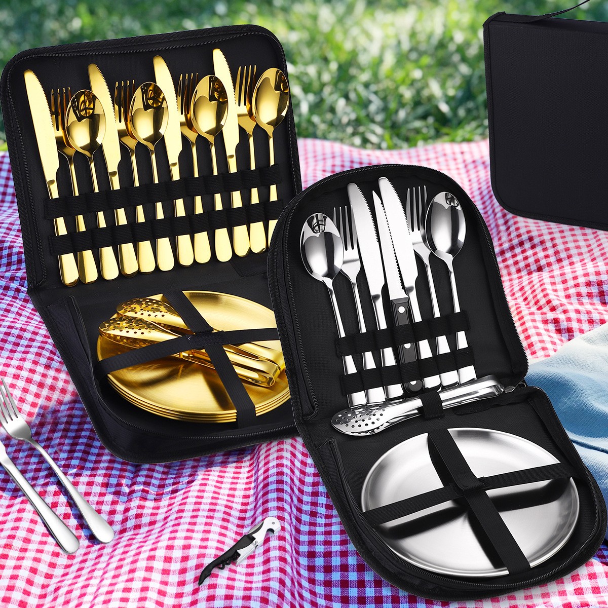 camping in travel high quality flatware hotel portable fork knife spoon food grade tableware cutlery flatware set with case