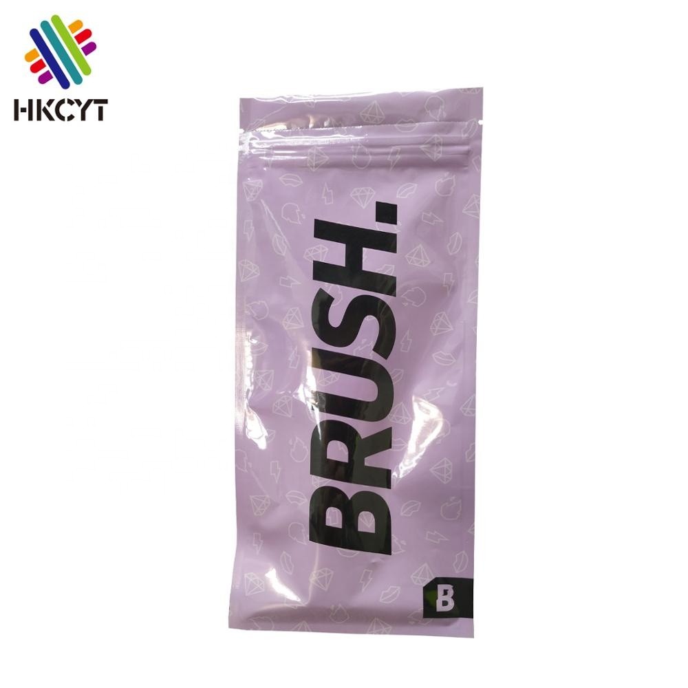 Pink Color Cosmetic Single Brush Packaging Mylar Flat 3 Side Seal Ziplock Bag