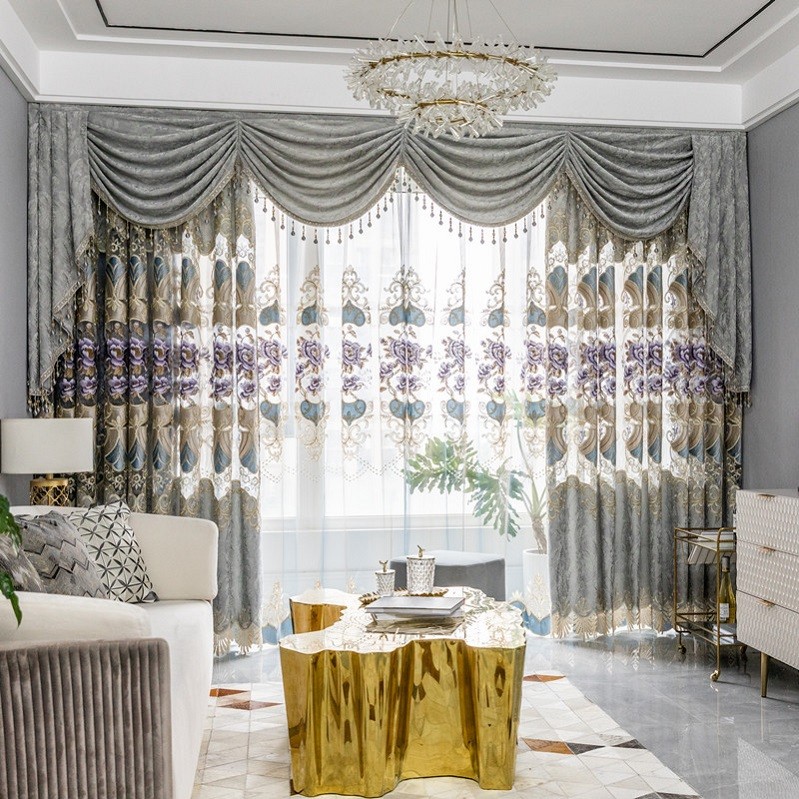 Luxury Embroidered Fancy Cortinas Drapes Blackout Curtains for Living Room