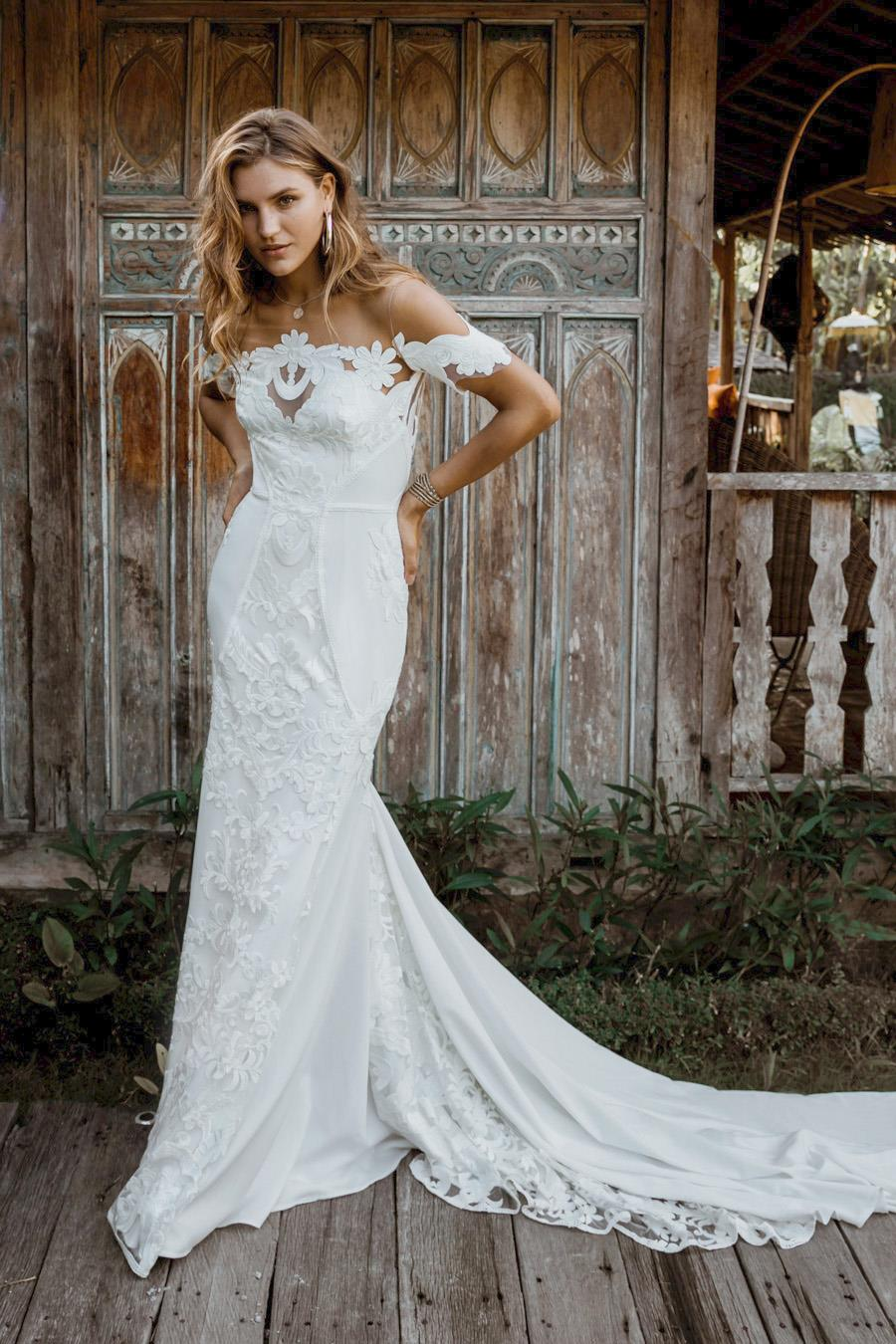 New Fashion Off the Shoulder Zipper Lace Appliques Mermaid Party Brides Dresses Wedding Dress for Woman
