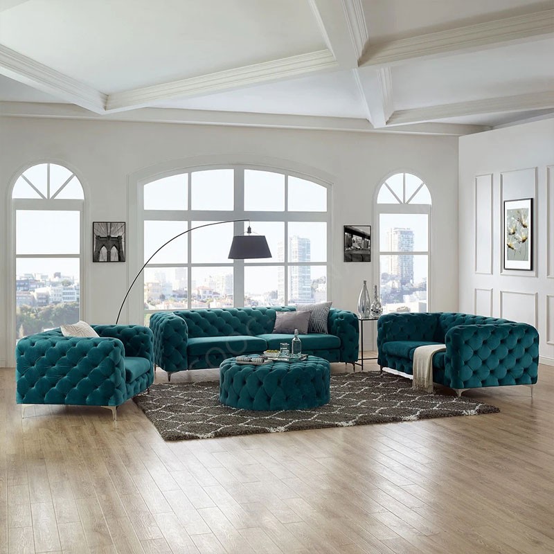 Wholesale Green Velvet Chesterfield Sofa Modern Luxury Fabric Couch Home Sofa Set Living Room Furniture