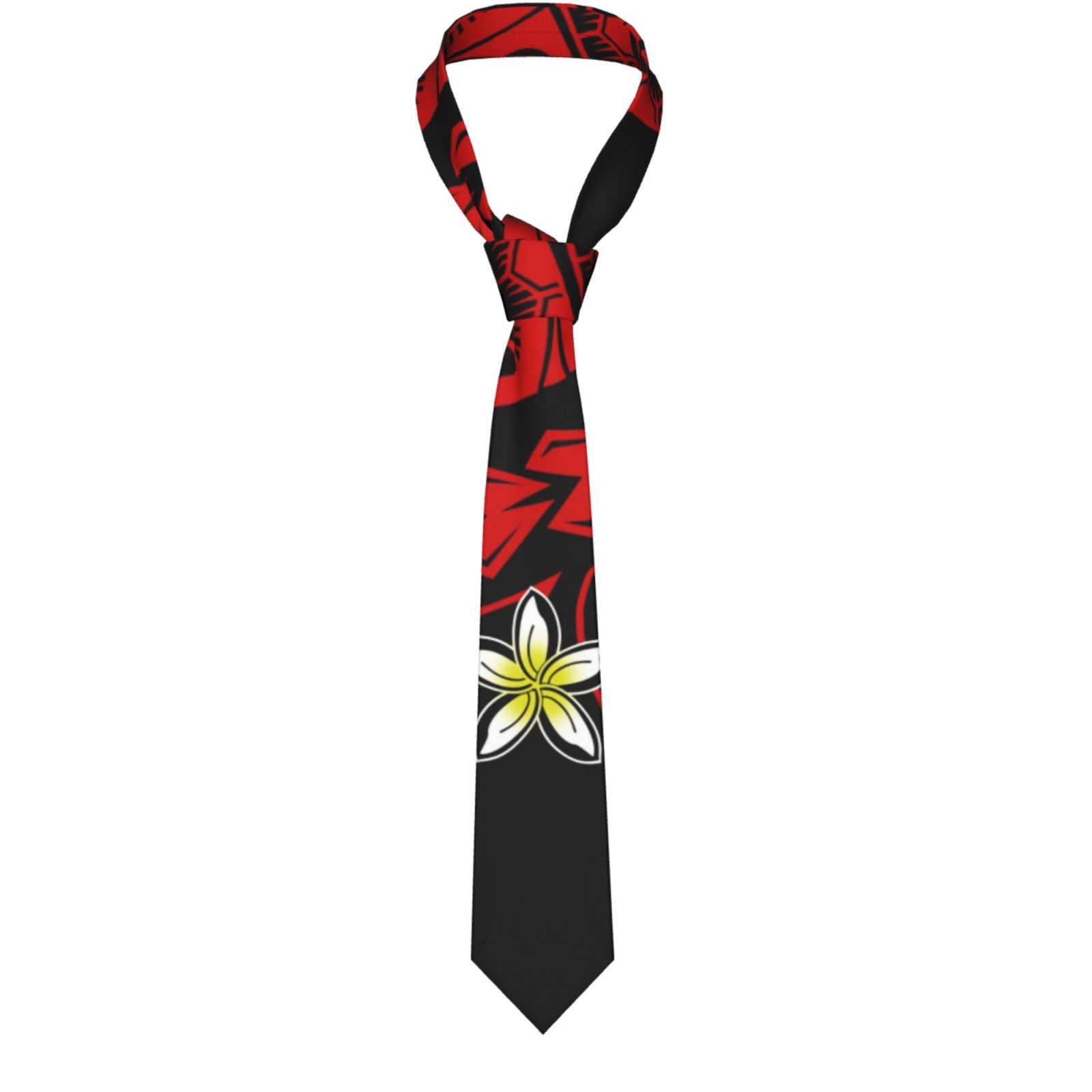 Wholesale Custom High Quality Creativity design Neck Ties Polynesian Tribal black Background With Red Plumeria Men Necktie