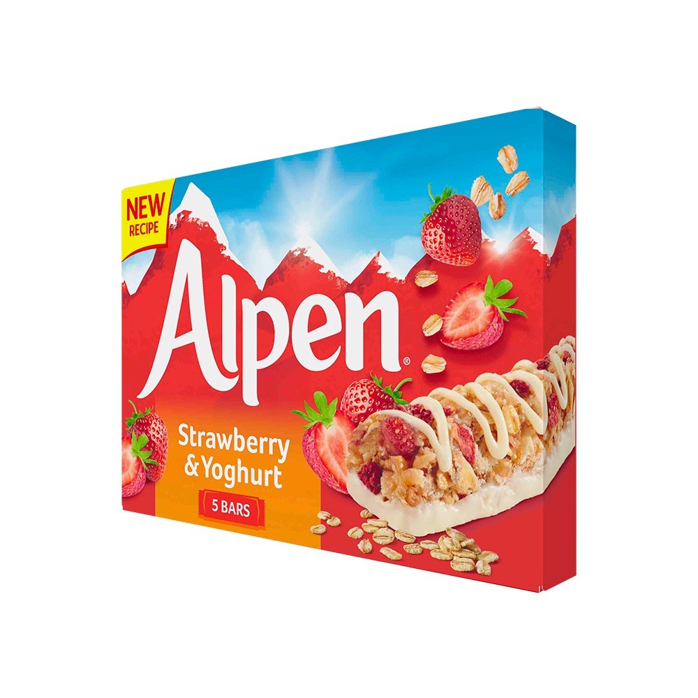 Wholegrains 47% Cereals Energy Healthy Vegan Protein Vegetarians Crunchy Snacks Alpen Strawberry Yoghurt Bar