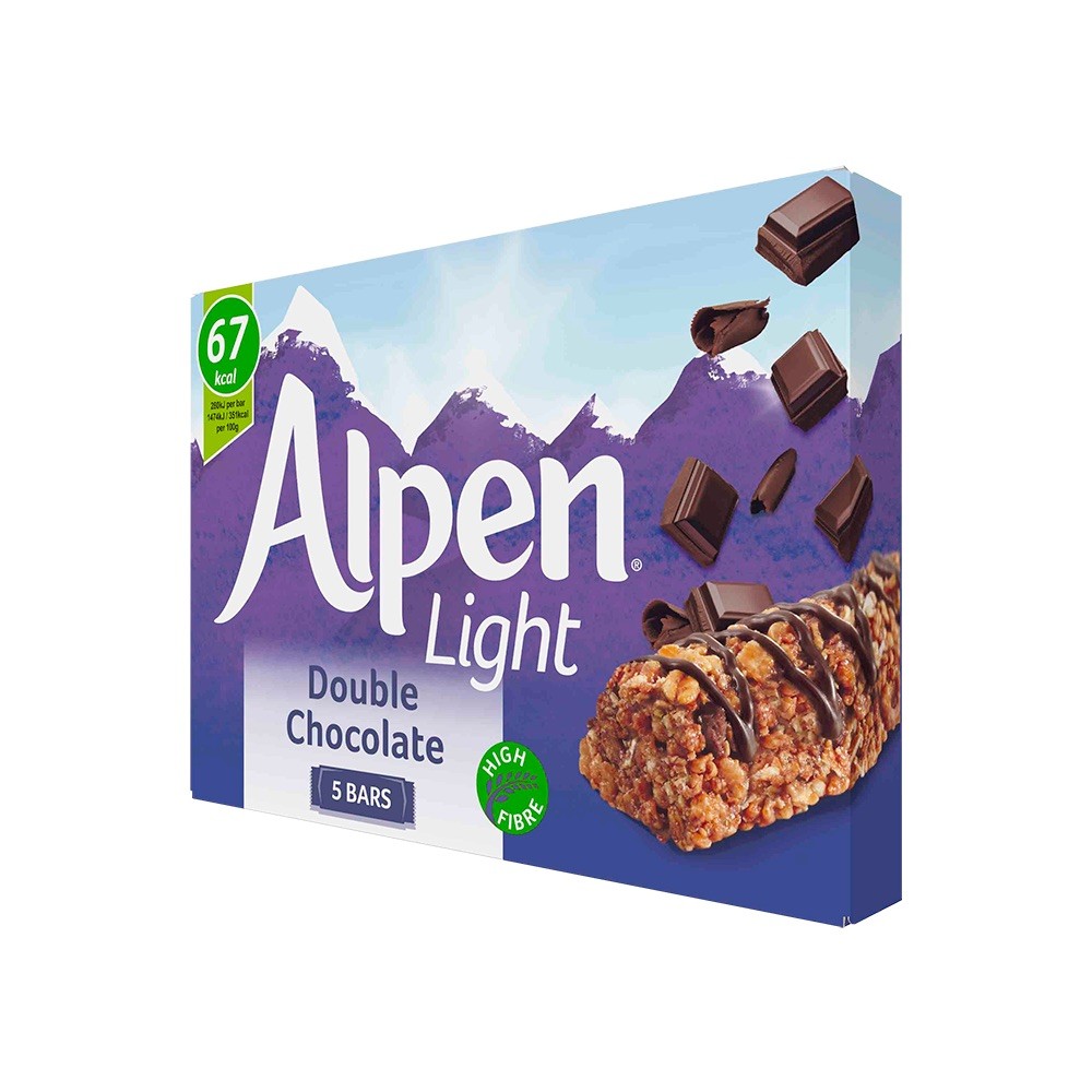 Crunchy Wheatflakes Wholegrains Vegetarians Snacks Energy Healthy Cereals (41%) Alpen Light Double Chocolate Bar