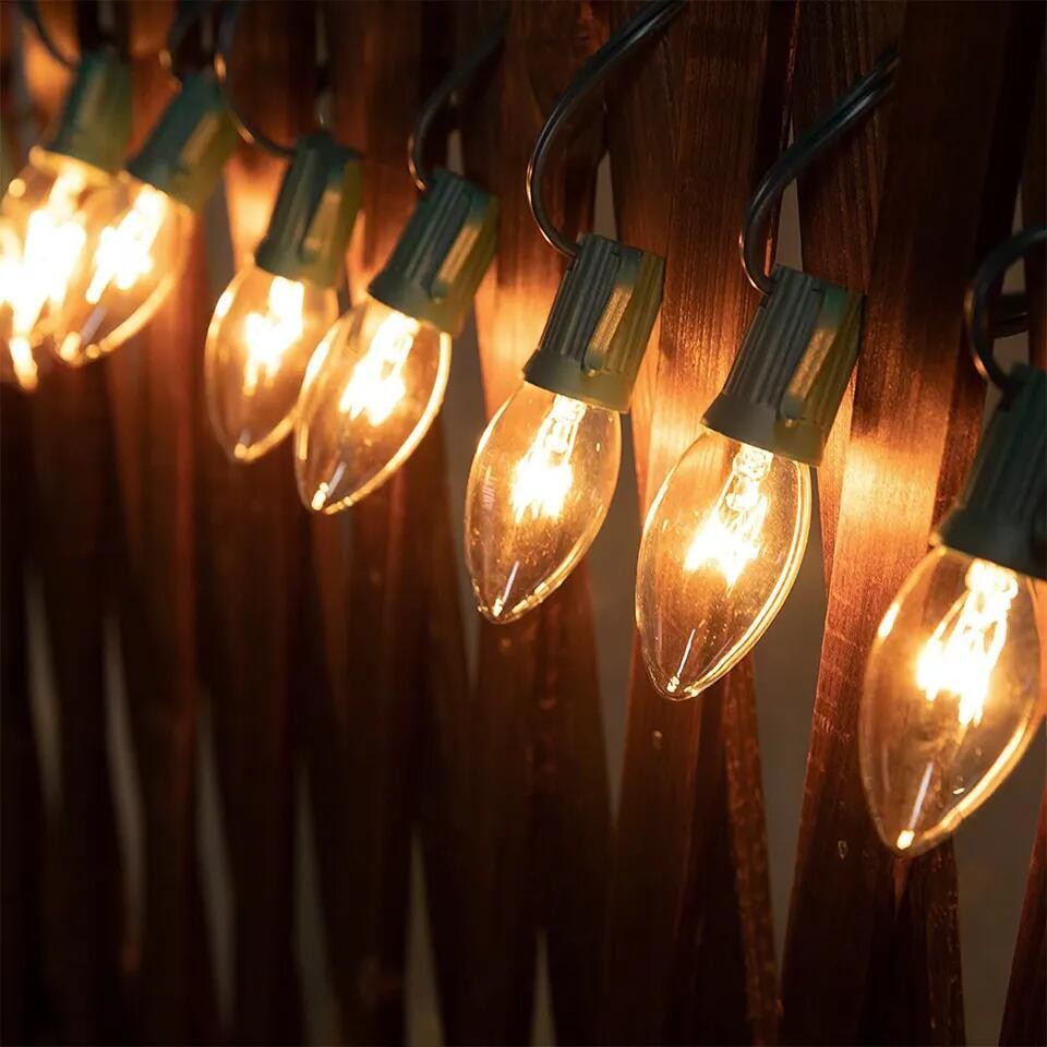 E12 E14 C7 C9 Bulb Christmas Hanging Green Black White cable Outdoor Patio String Lights