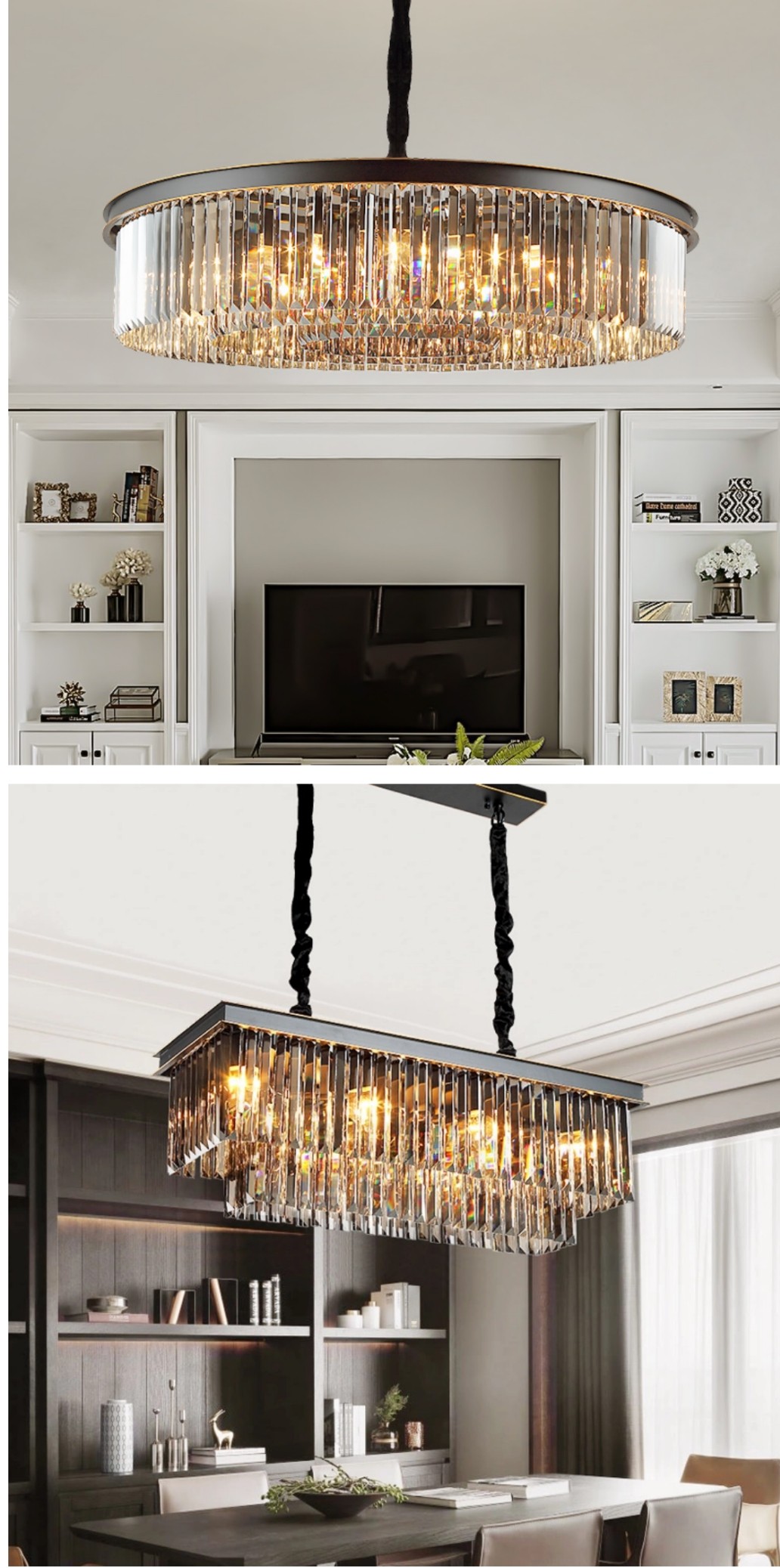 Indoor Lighting Luxury Black Gold Dining Room Bedroom Sitting Room Light Modern Crystal Chandelier