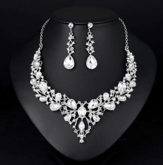 Wholesale Bridal Luxury Crystal Women Jewelry Set Earings Necklace Set Bridal Gift Wedding Dress Jewellery Set