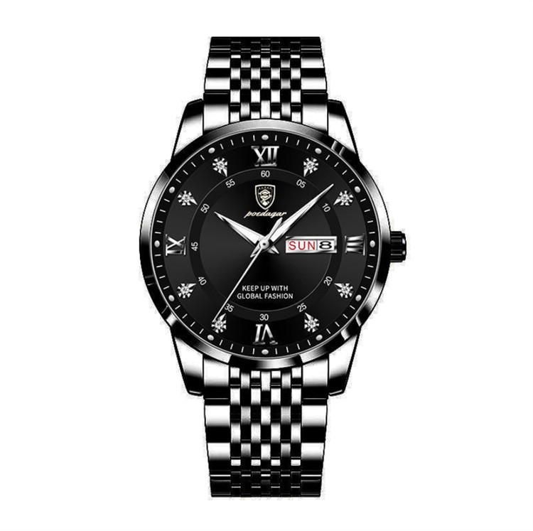 Business Casual Watch for Men POEDAGAR 836 Stainless Steel Top Quality Luxury Luminous Date Week Sport Wrist Watches