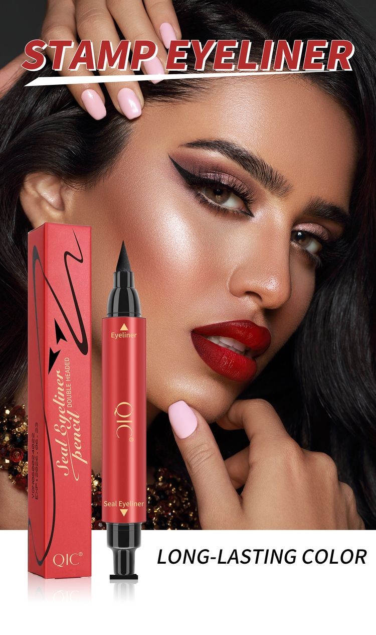 QIC 2 in 1 Top Sell Eye Beauty Professional Colored Soft Liquid Private Label Waterproof Eyeliner Stamp