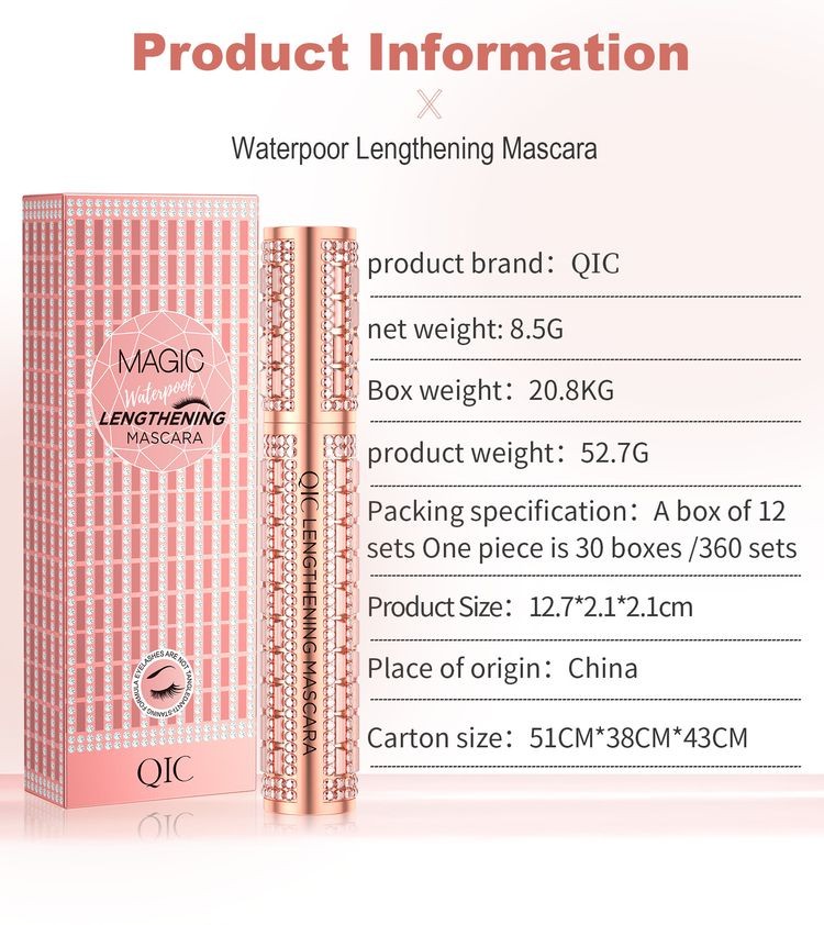 QIC Diamond Eye Lash Mascara 4d Fiber Waterproof Maskara Eyelash Makeup Cosmetic Curling Lengthening