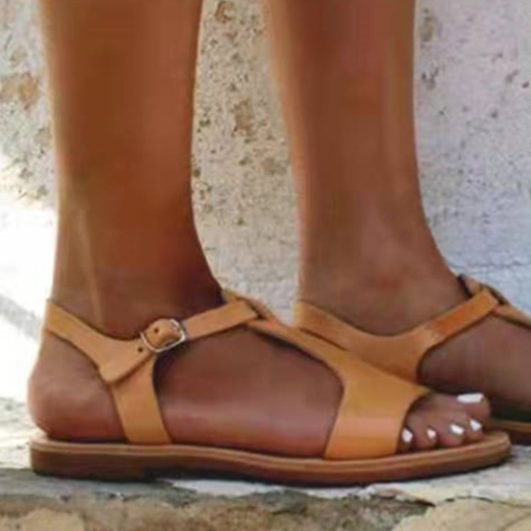 2022 Summer New One-word Buckle Belt Large Size 43 Flat Sandals Women's Sandals