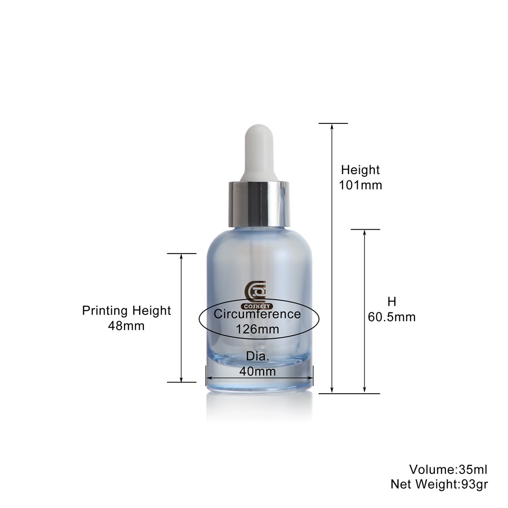 40ml 100ml 120ml Transparent Blue Glass Spiral Mouth Serum Bottle With Silver Pump