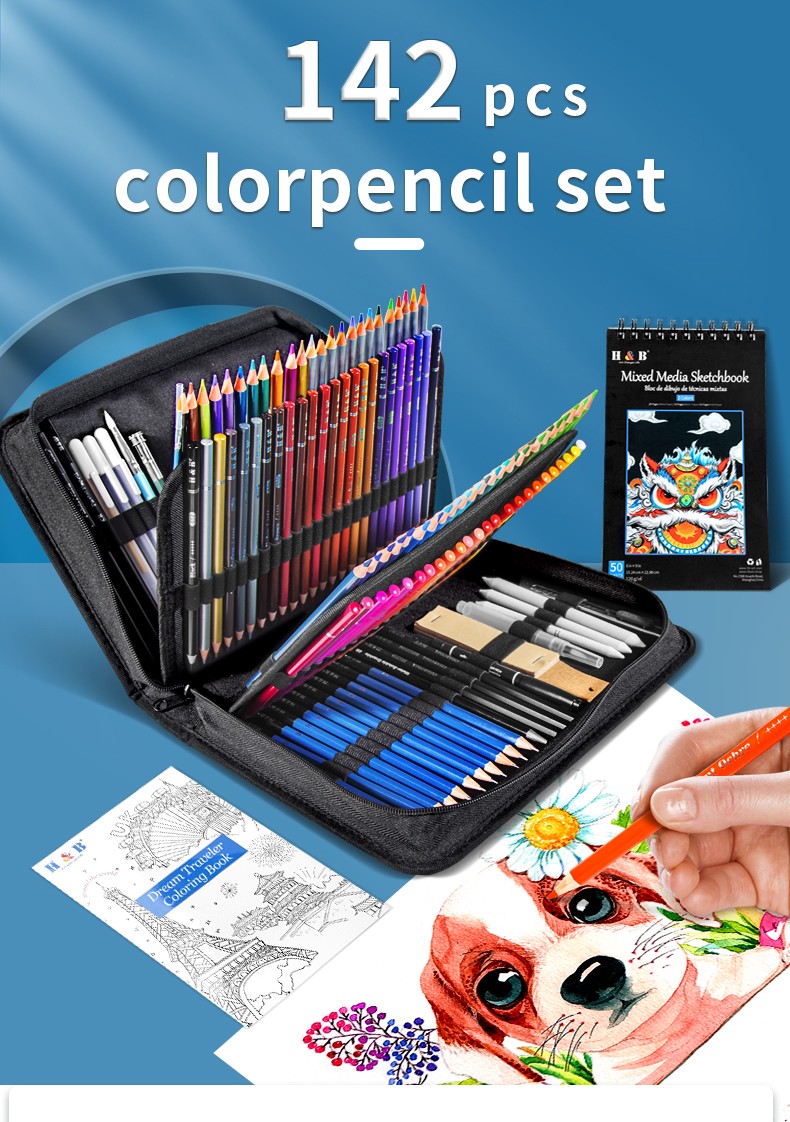 High quality 142pcs oil colored pencils drawing kit