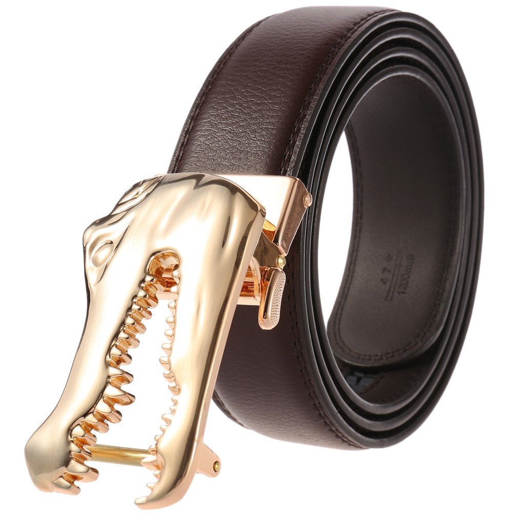 Wolf Teeth Automatic Buckle Split Leather Men Belt