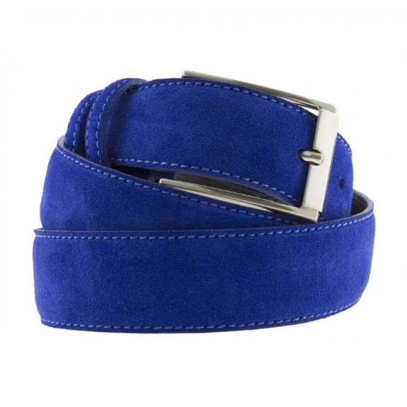 Italian handcrafted top quality 3.5cm/1.37in sapphire blue suede mens with pin buckle famous brand for wholesale 6 pcs in a box