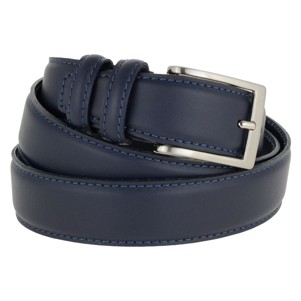 Elegant Made in Italy genuine leather handmade belt in classic blue calfskin 3.5cm/1.38in for man 6 pcs in a box