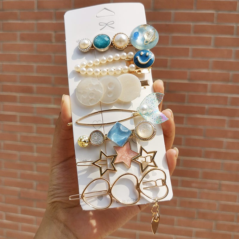 Trendy cute bear pearl hairpin, hair clip set, rhinestone barrette