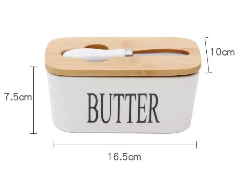 Vietnam kitchen Storage Ceramic Porcelain Butter Dish With Wood Lid And Knife