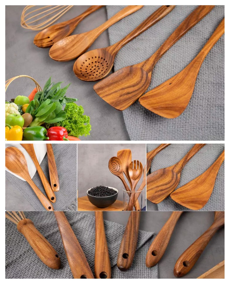 Vietnam Natural Teak Wooden Nonstick Kitchen Utensils Set For Kitchen And Cooking