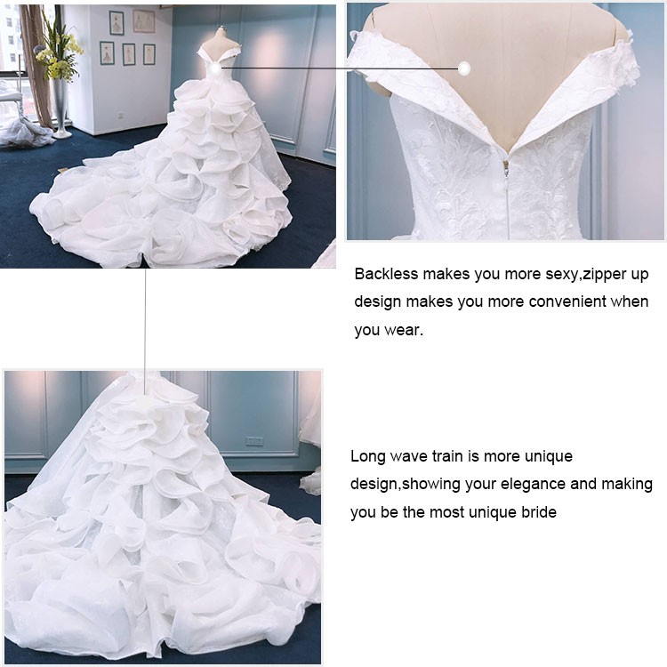 High quality cap sleeve women ball gown luxury ruffle wedding dress