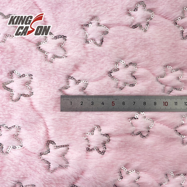 KINGCASON Manufacturer 100% polyester Colorful Bronzing Star Embroidery Christmas Style Rabbit Faux Fur For Bag Jacket Lining