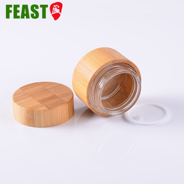 Factory supply wide mouth glass cream jar cosmetic with bamboo lid
