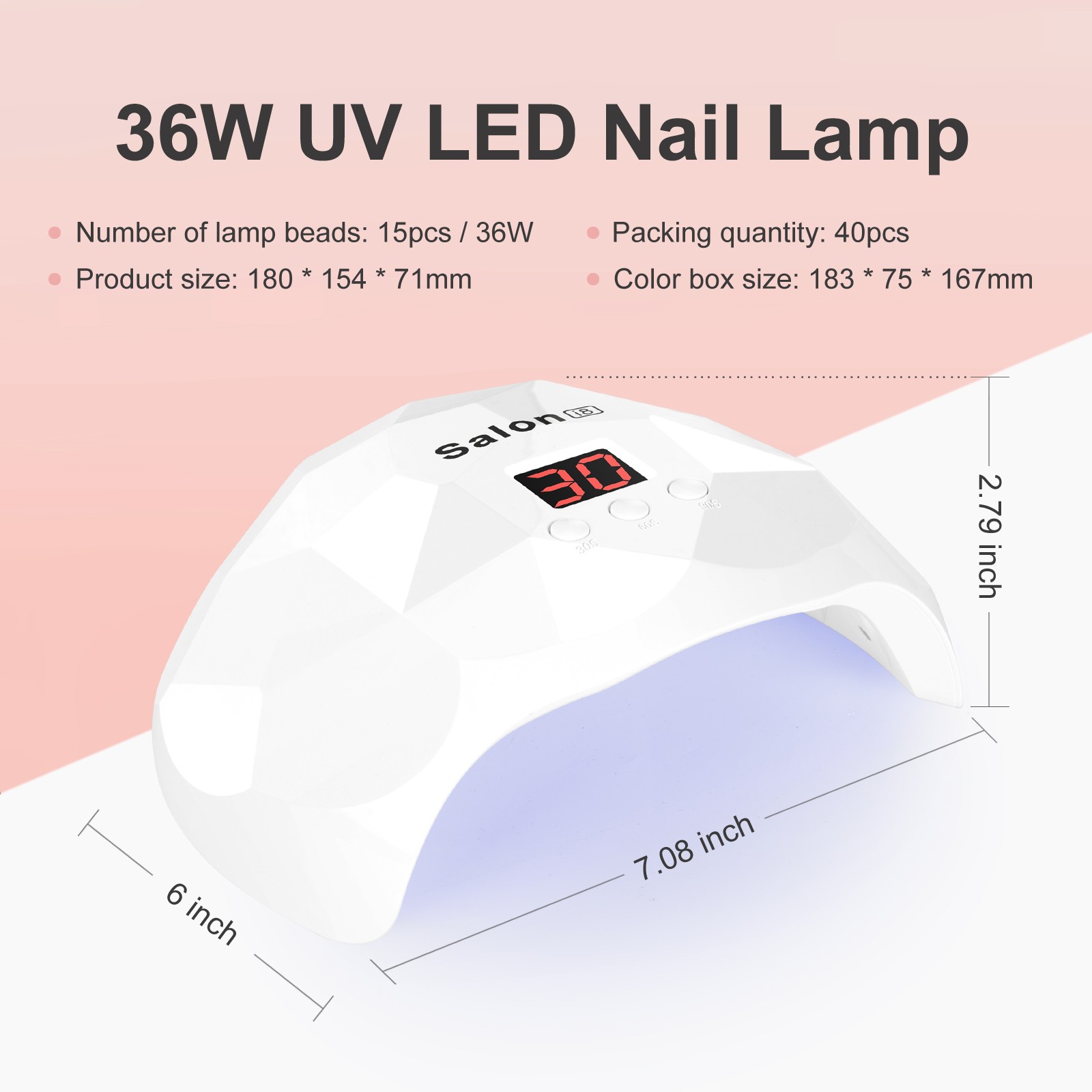 Salon i8 36W UV LED Nail Lamp Light Curing Gel Varnish Polish Manicure Drying for Beauty Salon