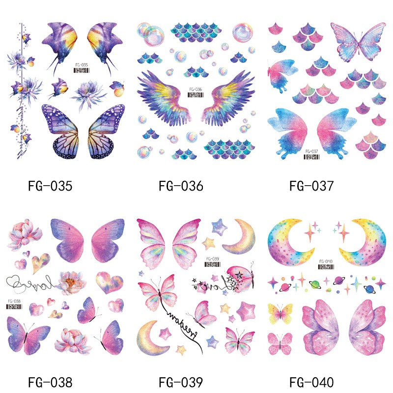 BE 001- 019 Face party Wholesale Variety Patterns glitter powder Temporary Tattoo Sticker Art face tattoo