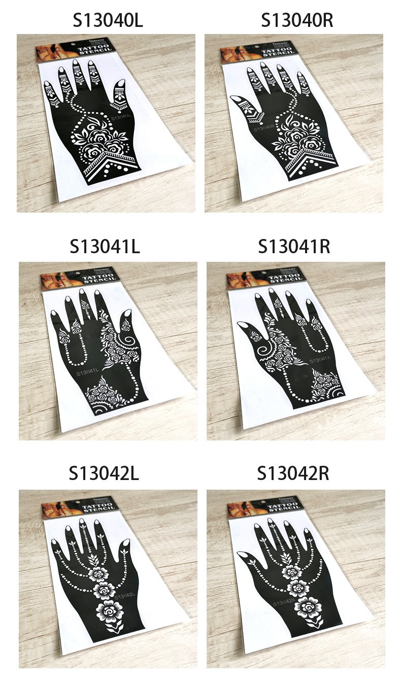 Professional Waterproof Art Classic Man Woman Beauty Reusable DIY One Hand India Henna Stencils for Hands