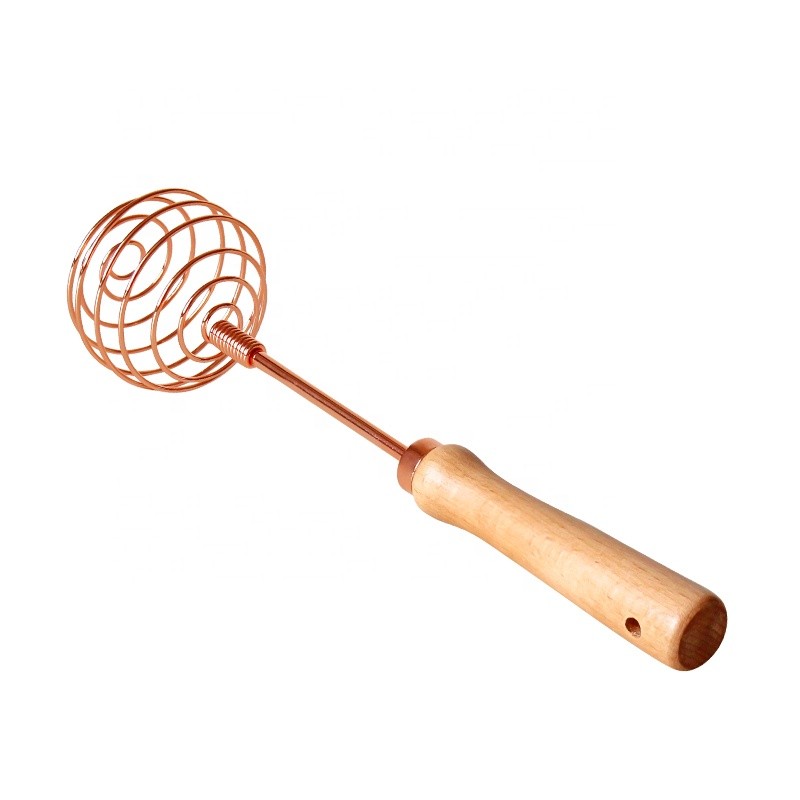 Luxury durabld kitchen gadgets tools rose gold household hand mixer milk cream egg beater whisk with wooden handle for cooking