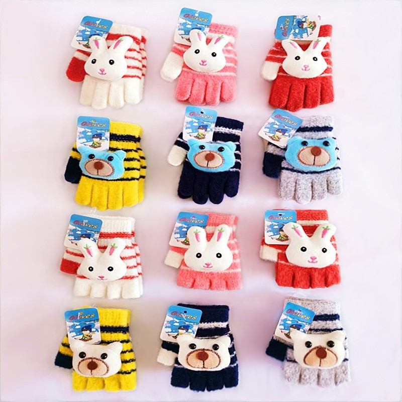 3-5 years Winter warm kids children cartoon animal gloves mini bunny Blue bear knitted smart tips gloves