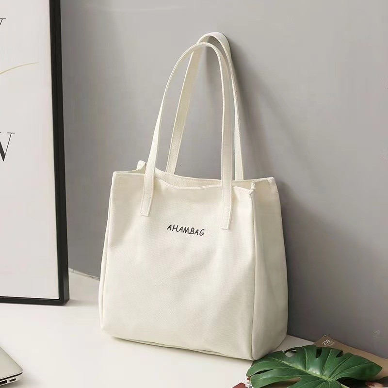 huahao bolsas de tela custom made heavy duty wholesale cotton shopping canvas tote bag style double strap with zipper