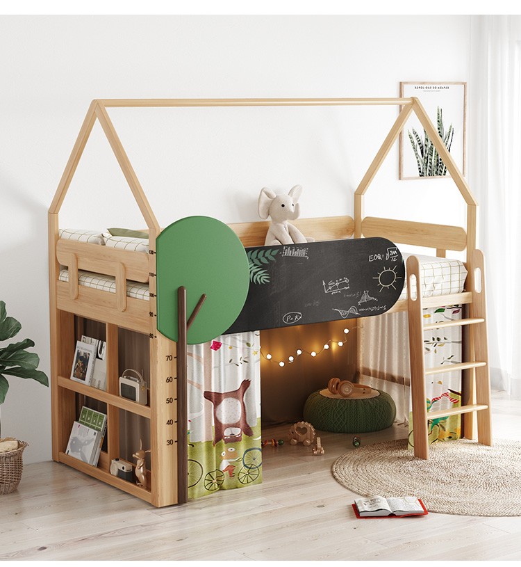 Leaf Cartoon Decoration Different Size Wooden Bunk Bed House Shape Kids Children Bed