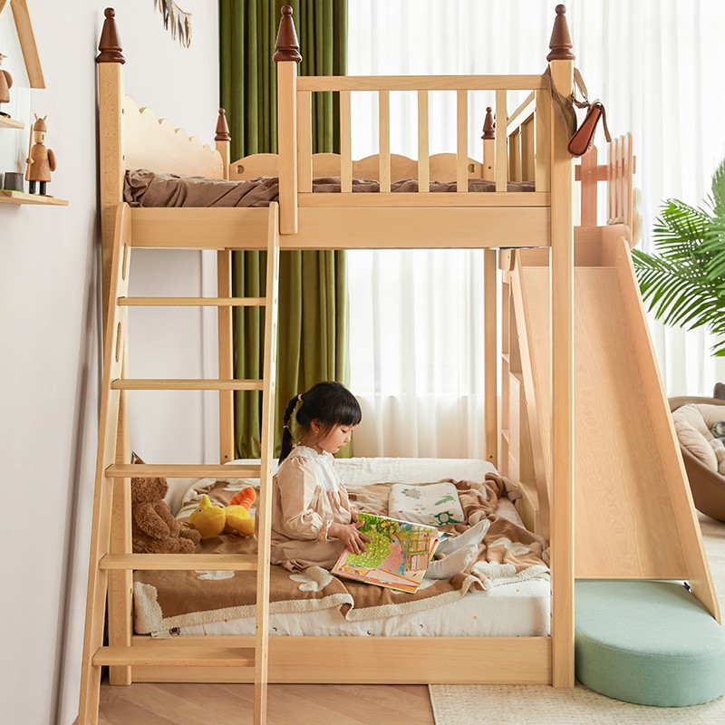 wholesale storage double kids bedroom furniture wooden bunk bed with slide