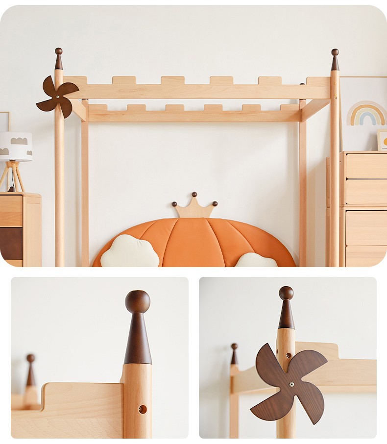 Funny Pumpkin Headboard Extendable Wood Frame Upholstered Kids Double Bed