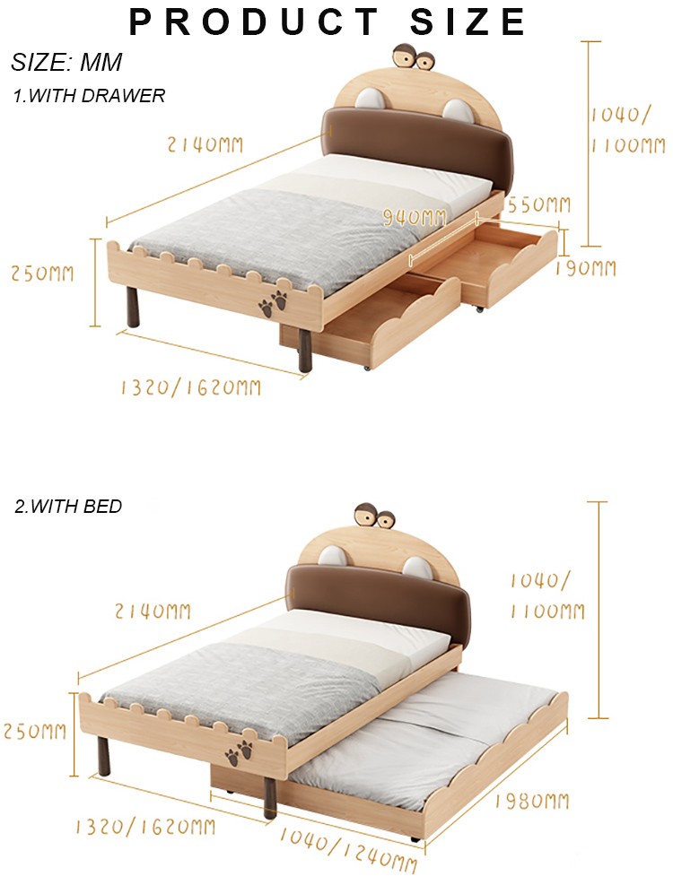 Kids Bedroom Furniture Cute Cartoon Style Storage Drawers Wooden Single Kids Bed Child Bed