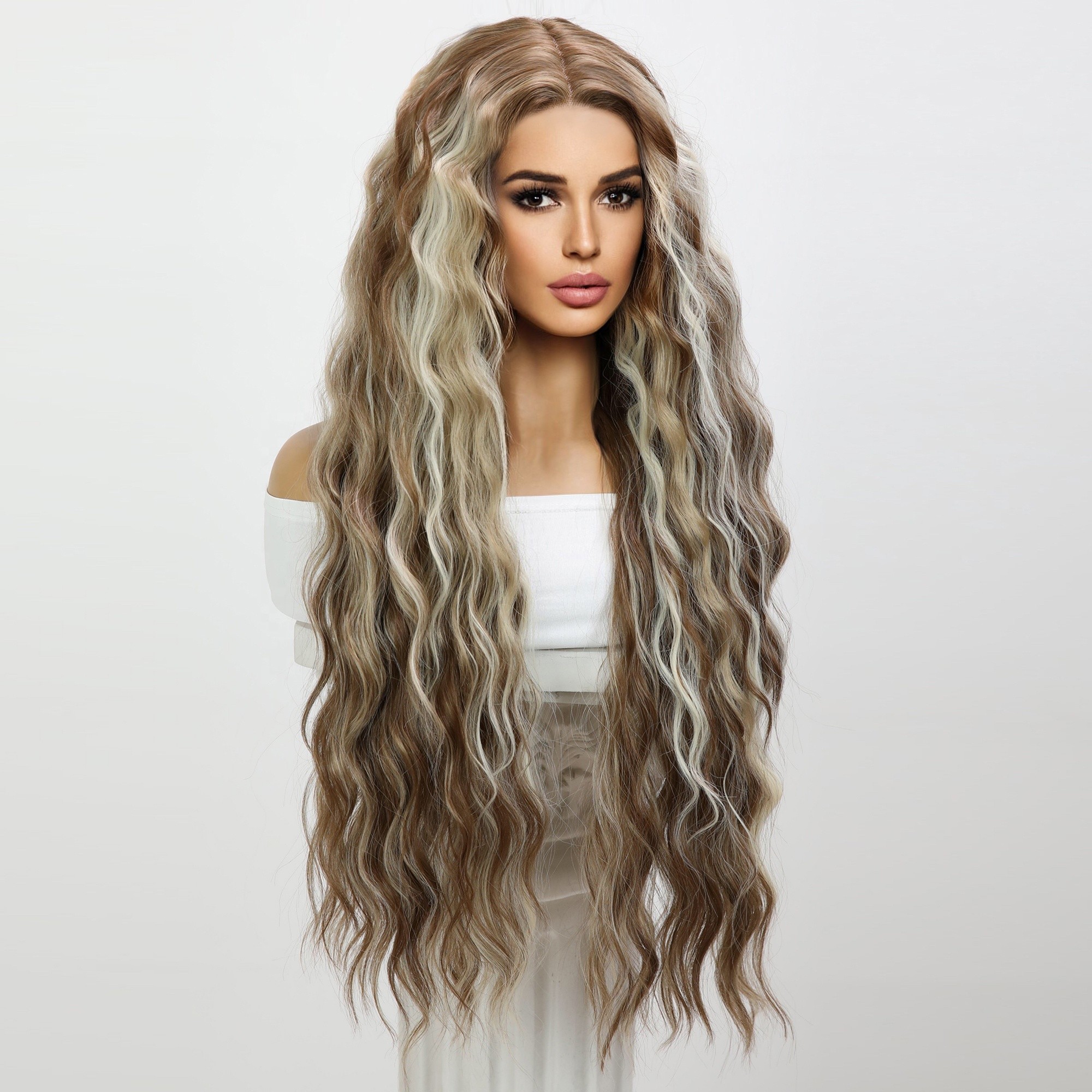 Popular SMILCO Fashion Black Brown Gradient Wig Wave Curly Women Wig 13x6 frontal wigs wholesale